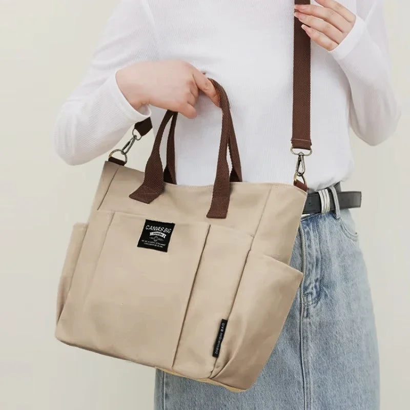 Canvas Ladies Commuter Bag – Horizontal Shoulder Tote for Students