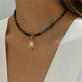 Retro Golden-Toned Sun Pendant Necklace