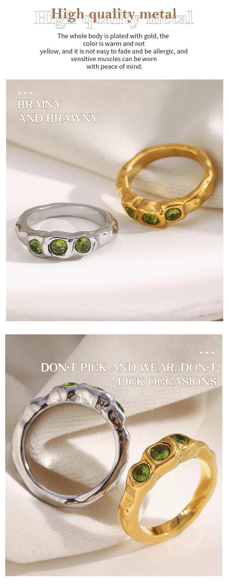 Green Zircon Stainless Steel Ring