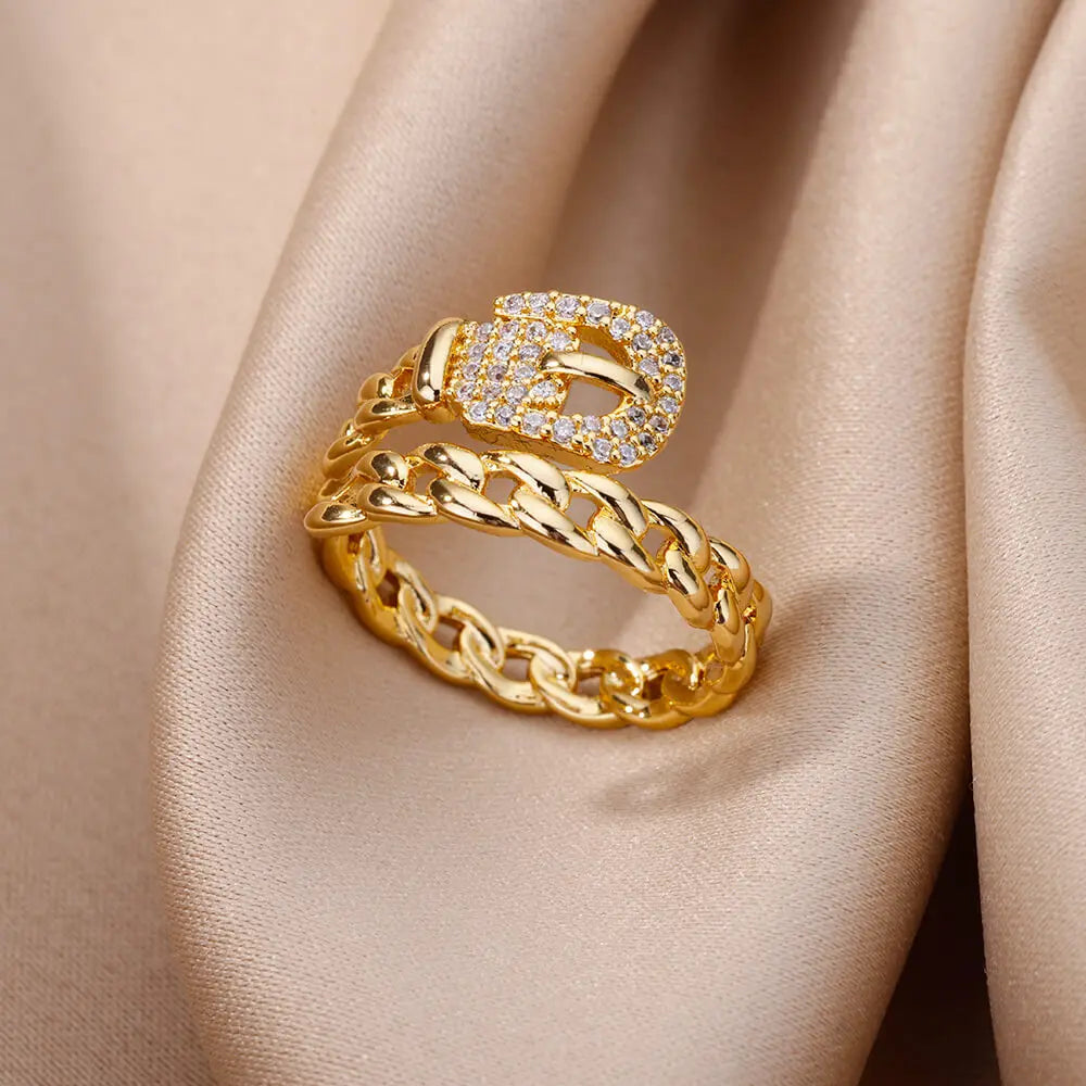 Gold Stainless Steel Crystal Ring