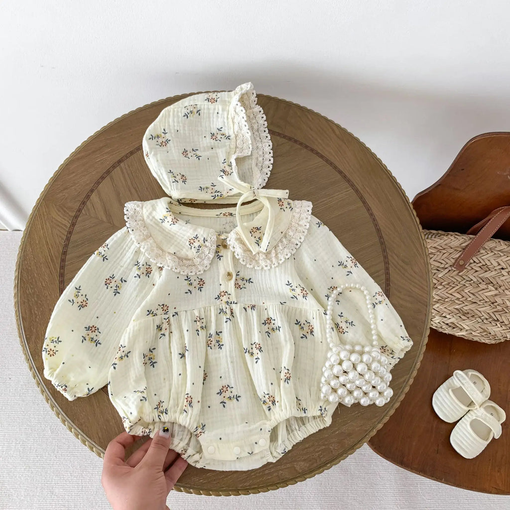 Newborn Baby Girl Romper & Hat, Spring 2PCS Outfit