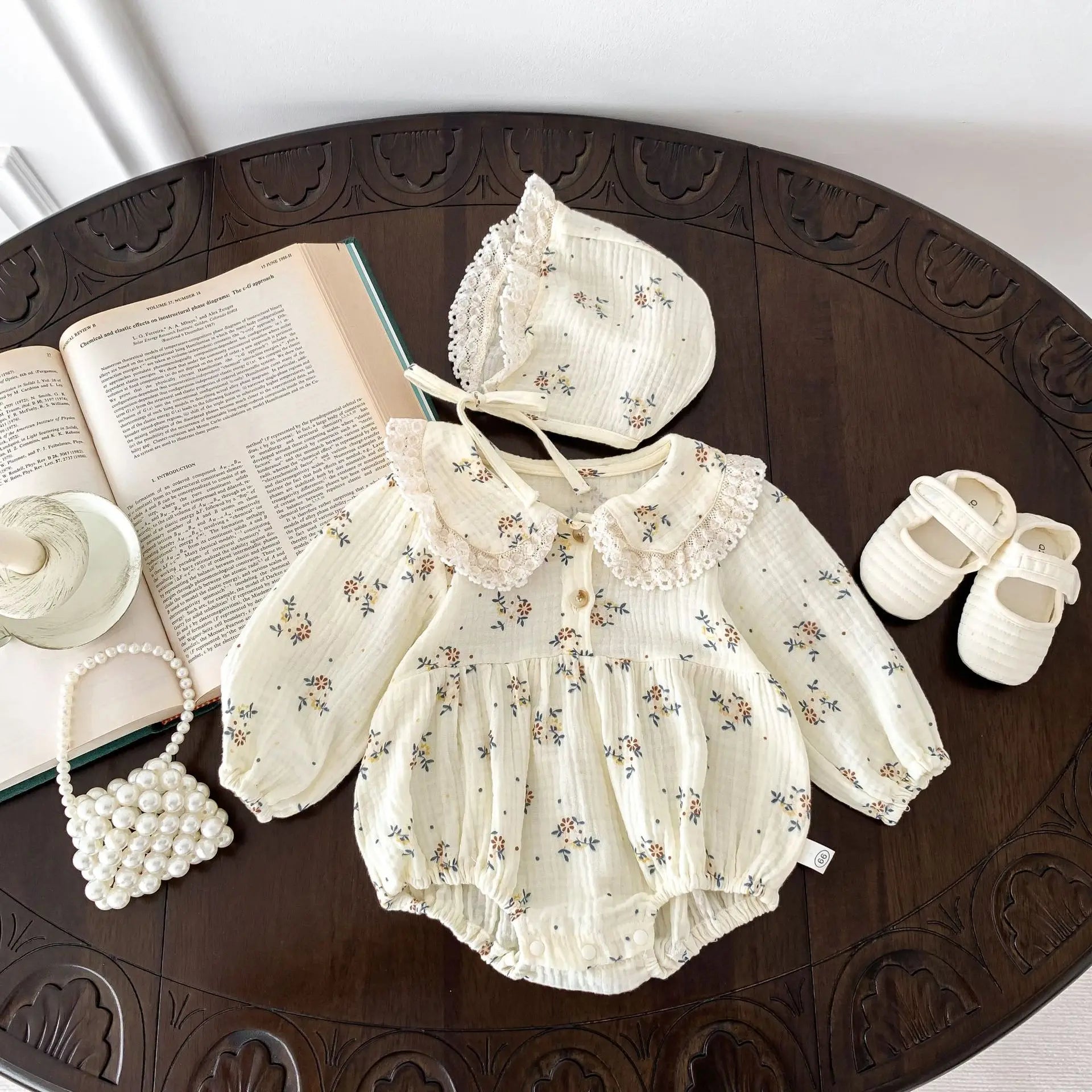 Newborn Baby Girl Romper & Hat, Spring 2PCS Outfit