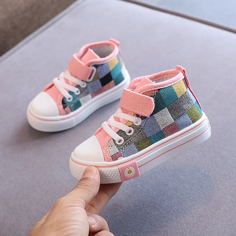 Kids’ Canvas Sneakers – Breathable Checkered Casual Shoes