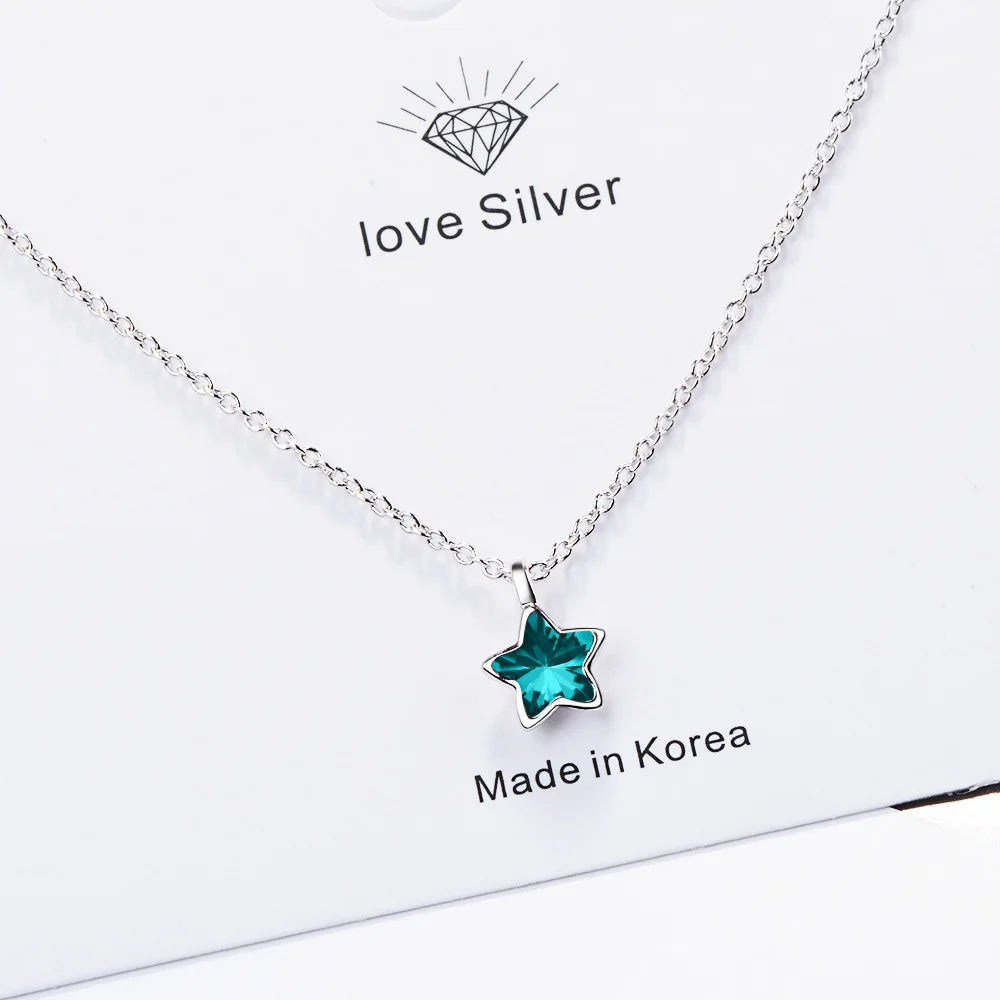 Sterling Silver Blue Star Necklace