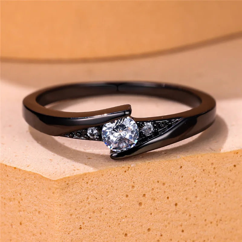 Cute Female Small Zircon Stone Engagement Ring Vintage Yellow Gold Color Wedding Jewelry For Women