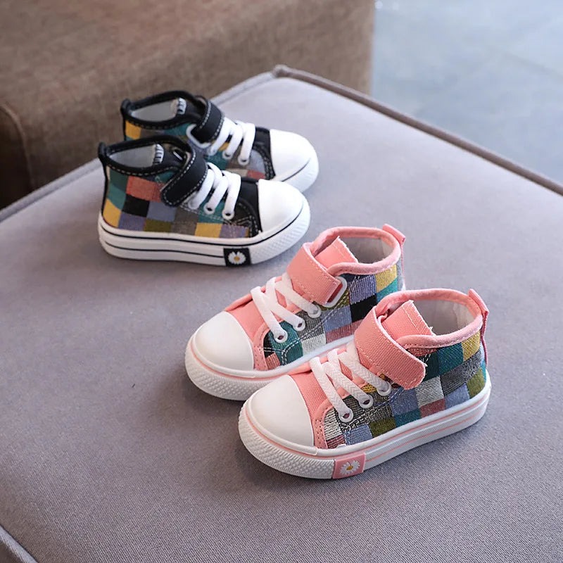 Kids’ Canvas Sneakers – Breathable Checkered Casual Shoes