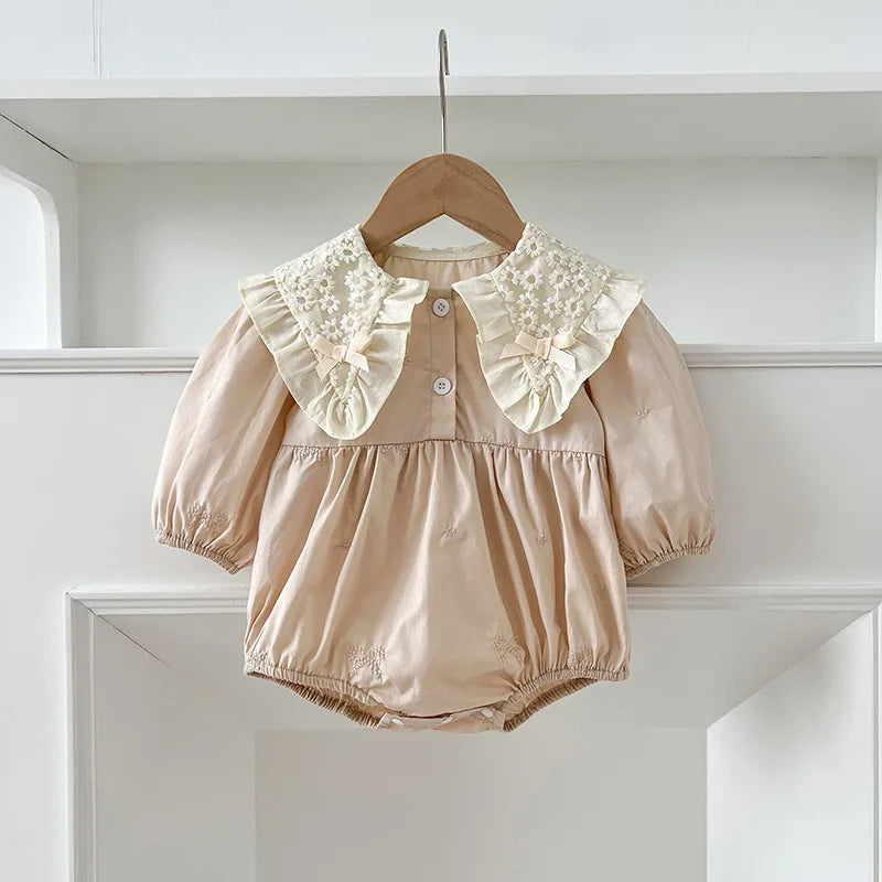 Newborn Cotton Bow & Ruffle Jumpsuit