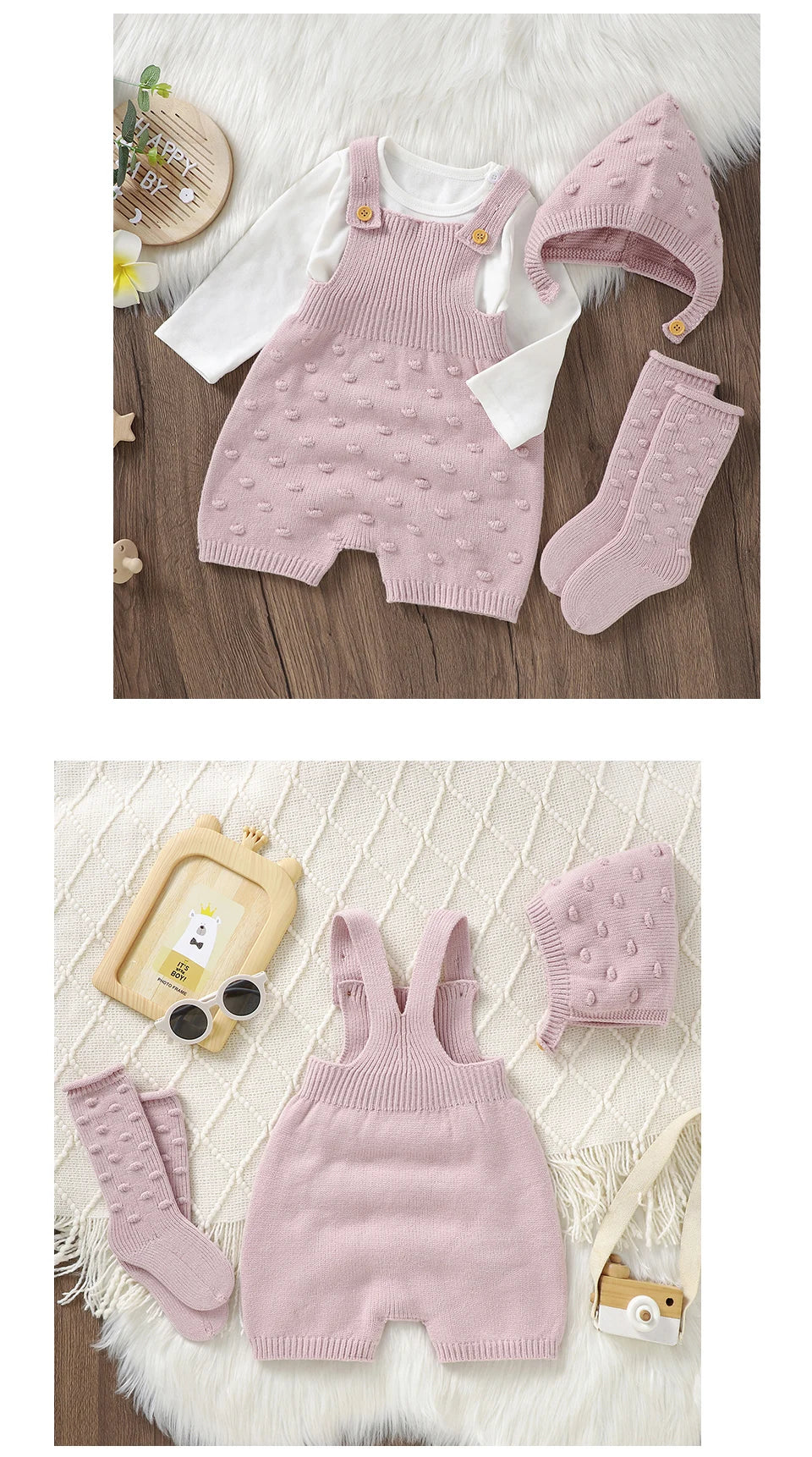 3pcs/Set Girls Sleeveless Knitted Rompers Hats Socks Outfits 0-18m Infant Suits