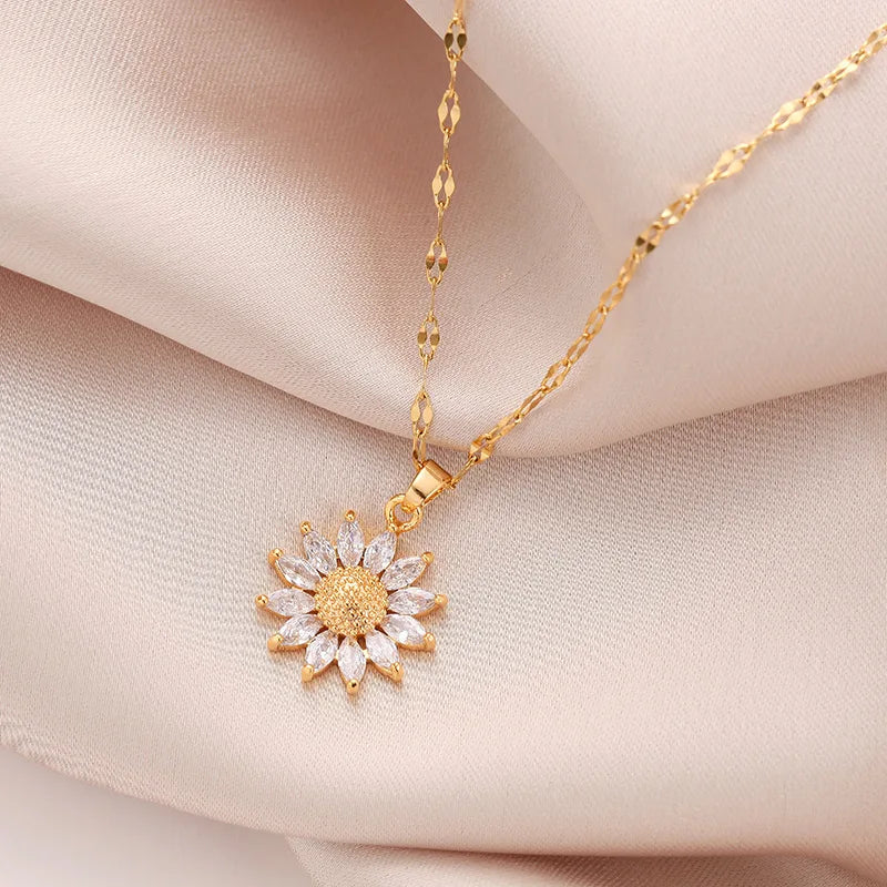 Gold Plated Sunflower Titanium Necklace