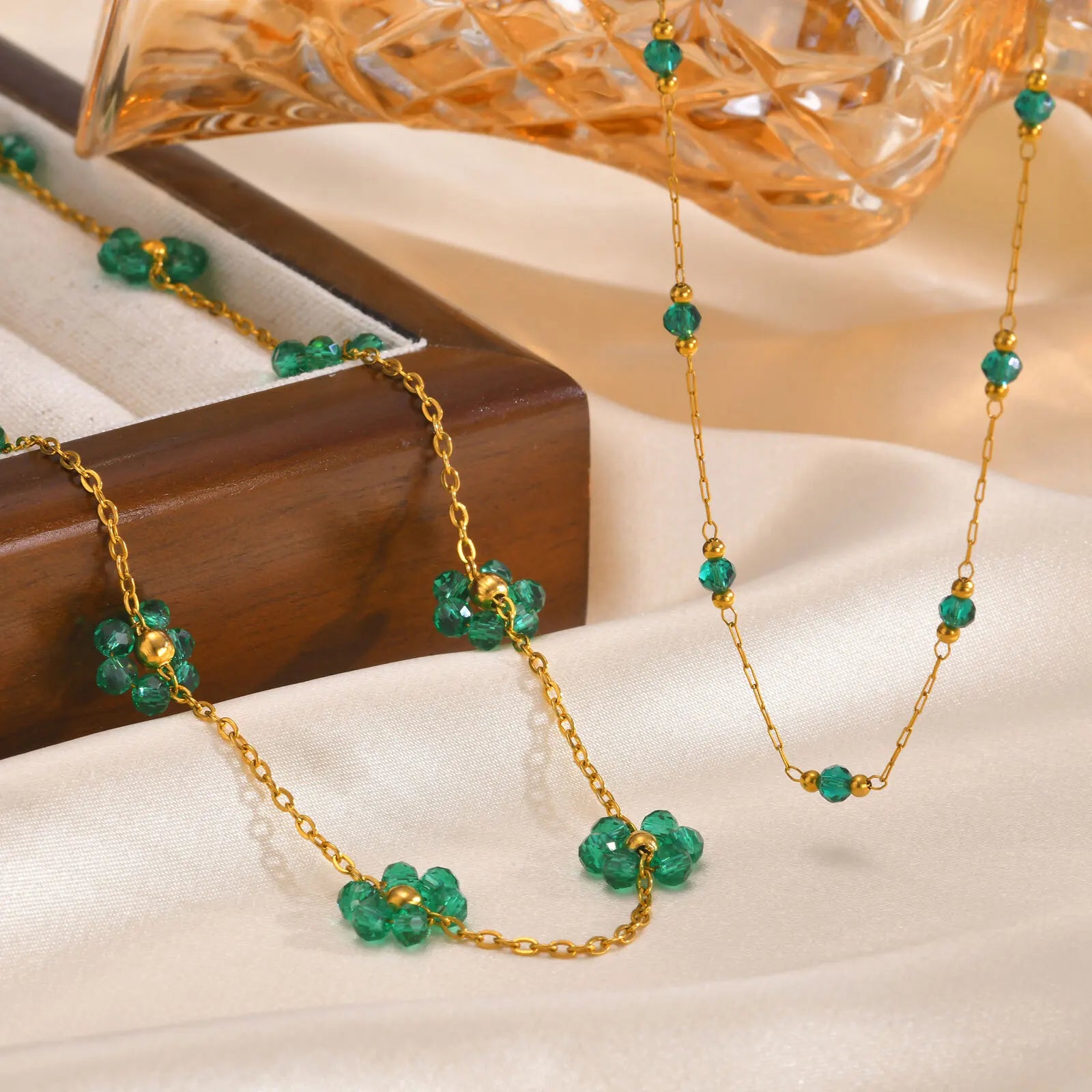 Vnox Green Stones Flower Charms
