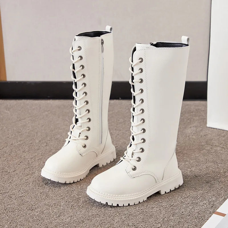 Girls’ Padded High-Top Boots – Warm Lace-Up Princess Shoes