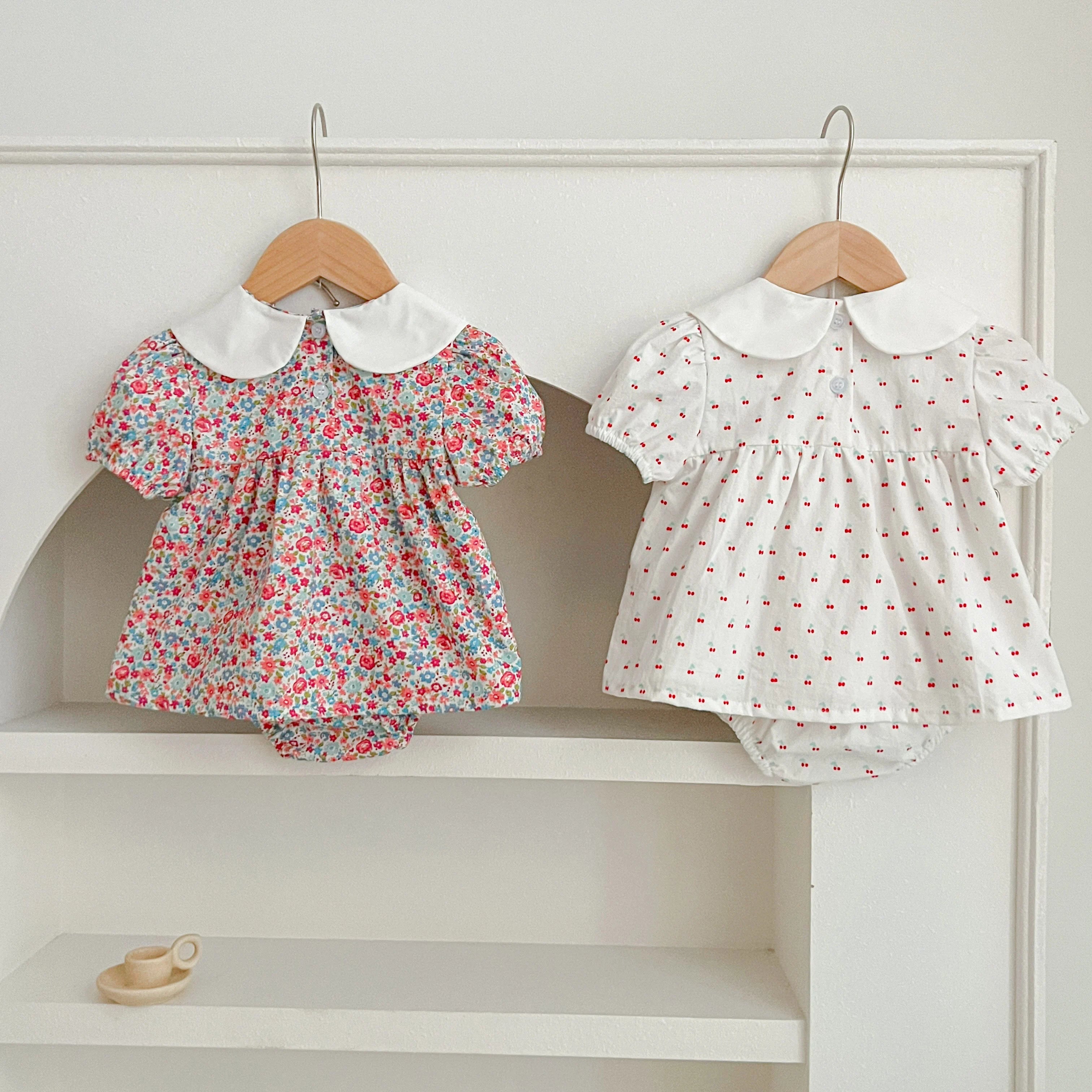 Baby Girl Cherry Floral Outfit – Summer (0–12M)
