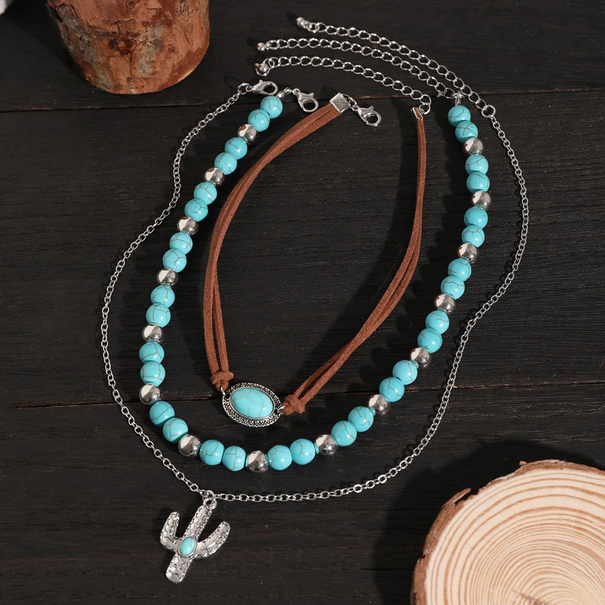 Boho Metal Cactus Pendant Clavicle