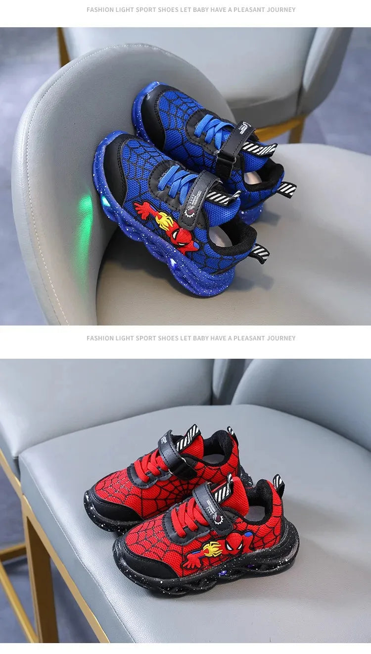Disney Spiderman LED Sneakers – Boys’ Light-Up Mesh Shoes (Size 21–30)