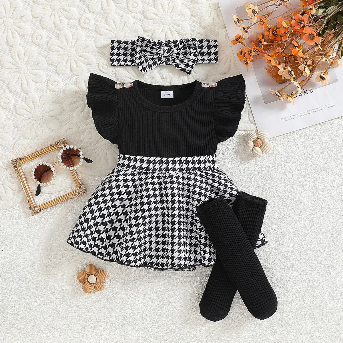 Baby Girl Summer Plaid Fly Sleeve Jumpsuit Dress