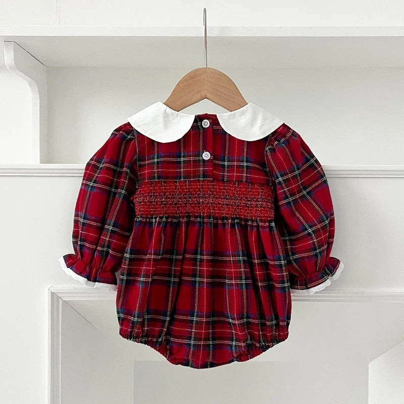 Christmas Baby Girl Red Plaid Romper