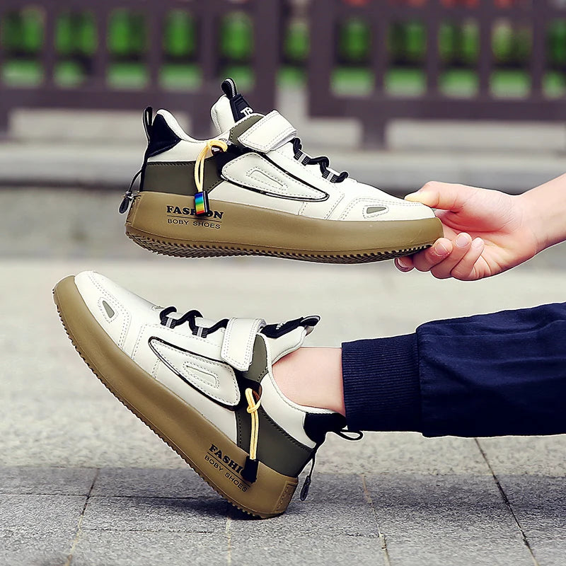 Kids’ Leather Sneakers – Casual, Non-Slip Running Shoes