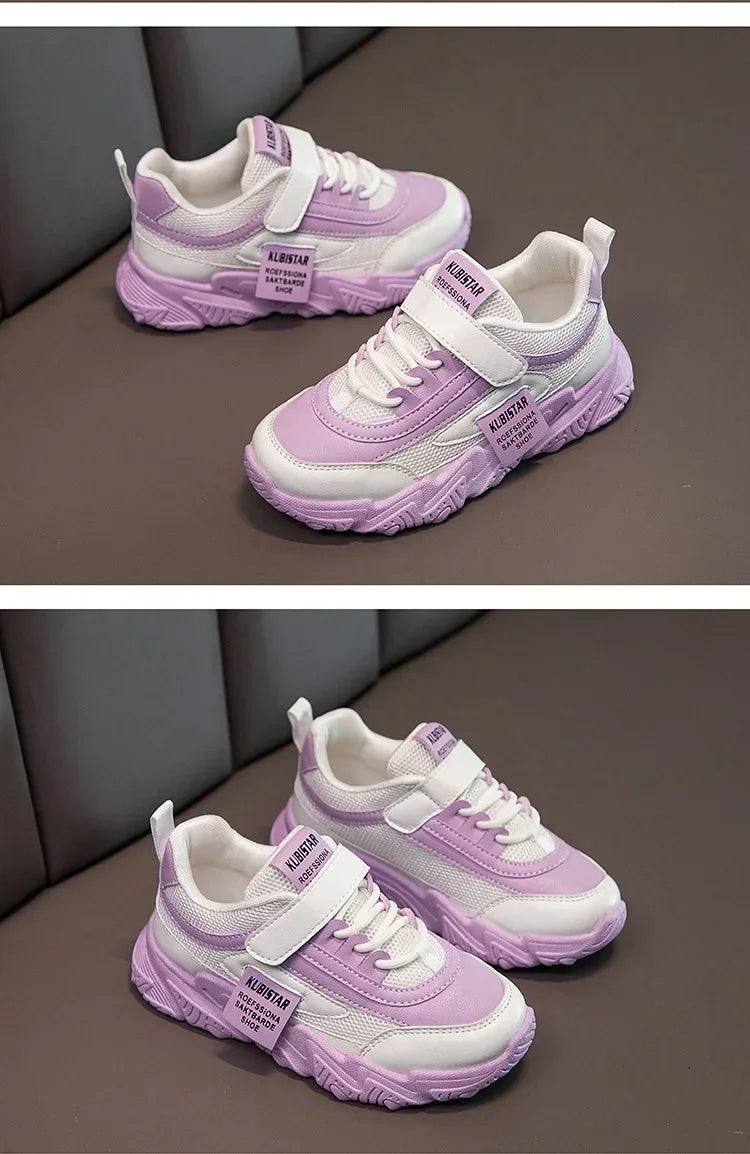 Spring New Kids Sneakers 2025 PU Girls Casual Mesh Solid Pink Light Boys White Hook & Loop Children Non-slip Sports Shoes
