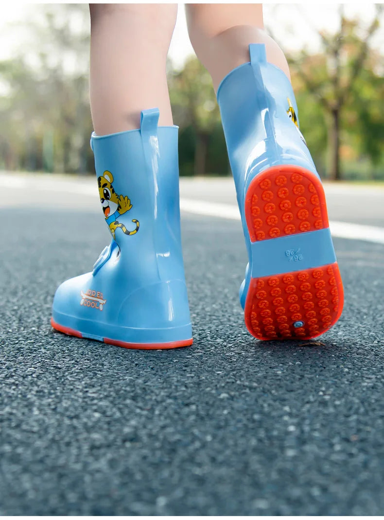 Kids’ Waterproof Rain Boots – Cartoon Animal Flat Shoes