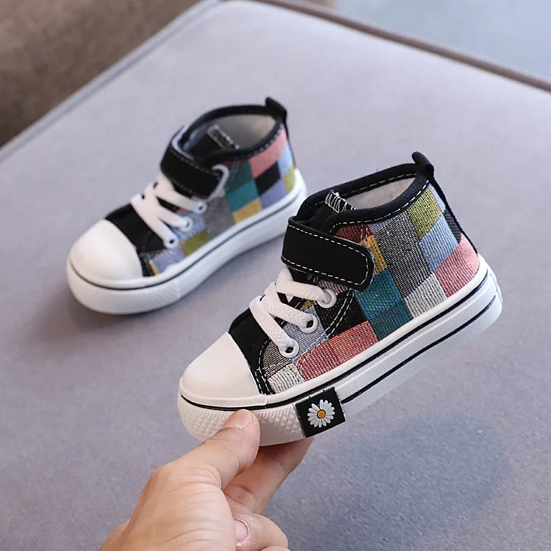 Kids’ Canvas Sneakers – Breathable Checkered Casual Shoes