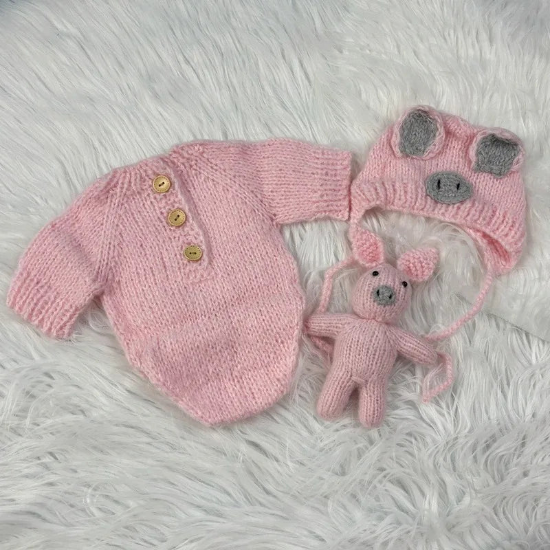 3pcs Baby Costumes Newborn Photography Outfits Adorable Pig Hat