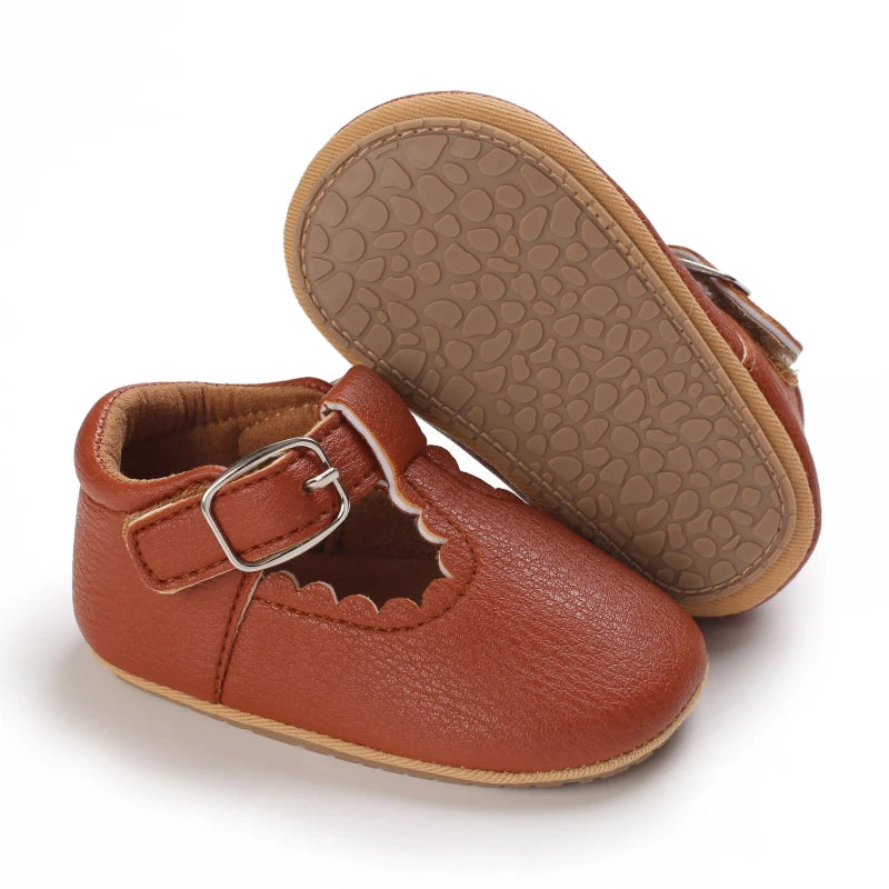 Baby Stripe Leather Shoes – Multicolor Non-Slip First Walkers