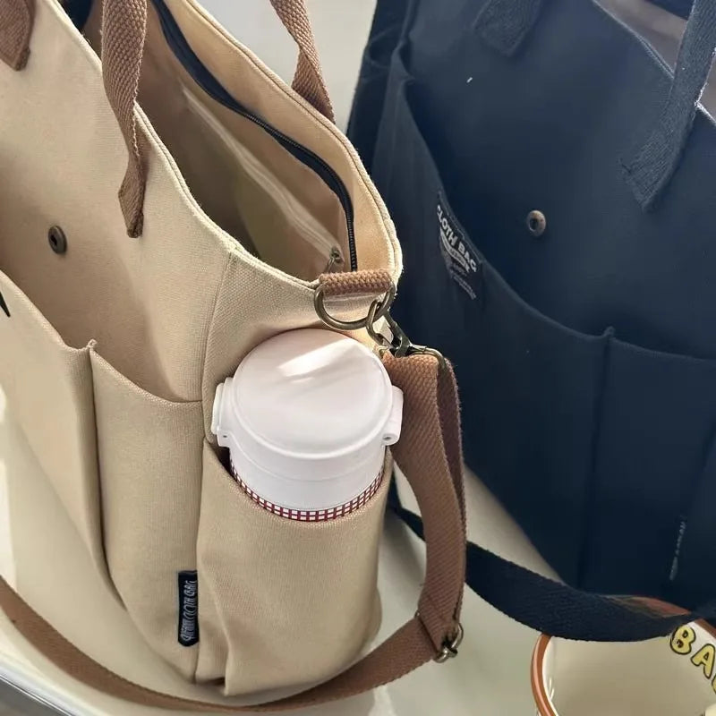 Canvas Ladies Commuter Bag – Horizontal Shoulder Tote for Students