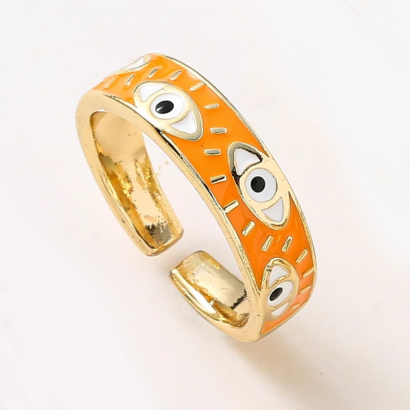 Fashion Aesthetic Evil Blue Eyes Finger Rings for Women Oil Dripping Stainless Steel Rings Adjustable Opening Ring Jewelry Gifts