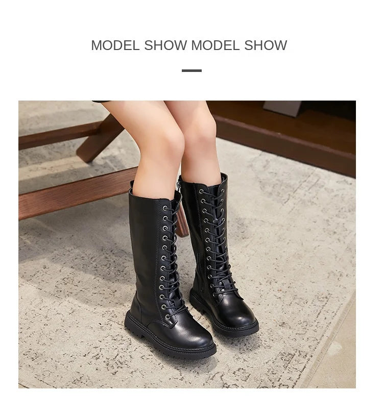 Girls’ Padded High-Top Boots – Warm Lace-Up Princess Shoes