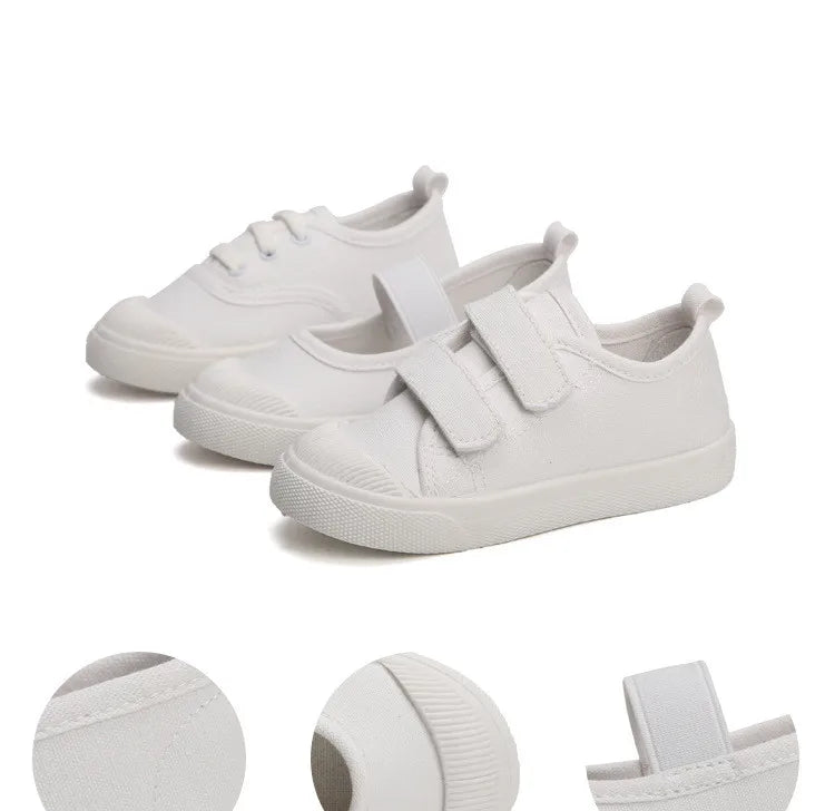 Kids’ White Canvas Sneakers – Soft, Non-Slip Casual Shoes
