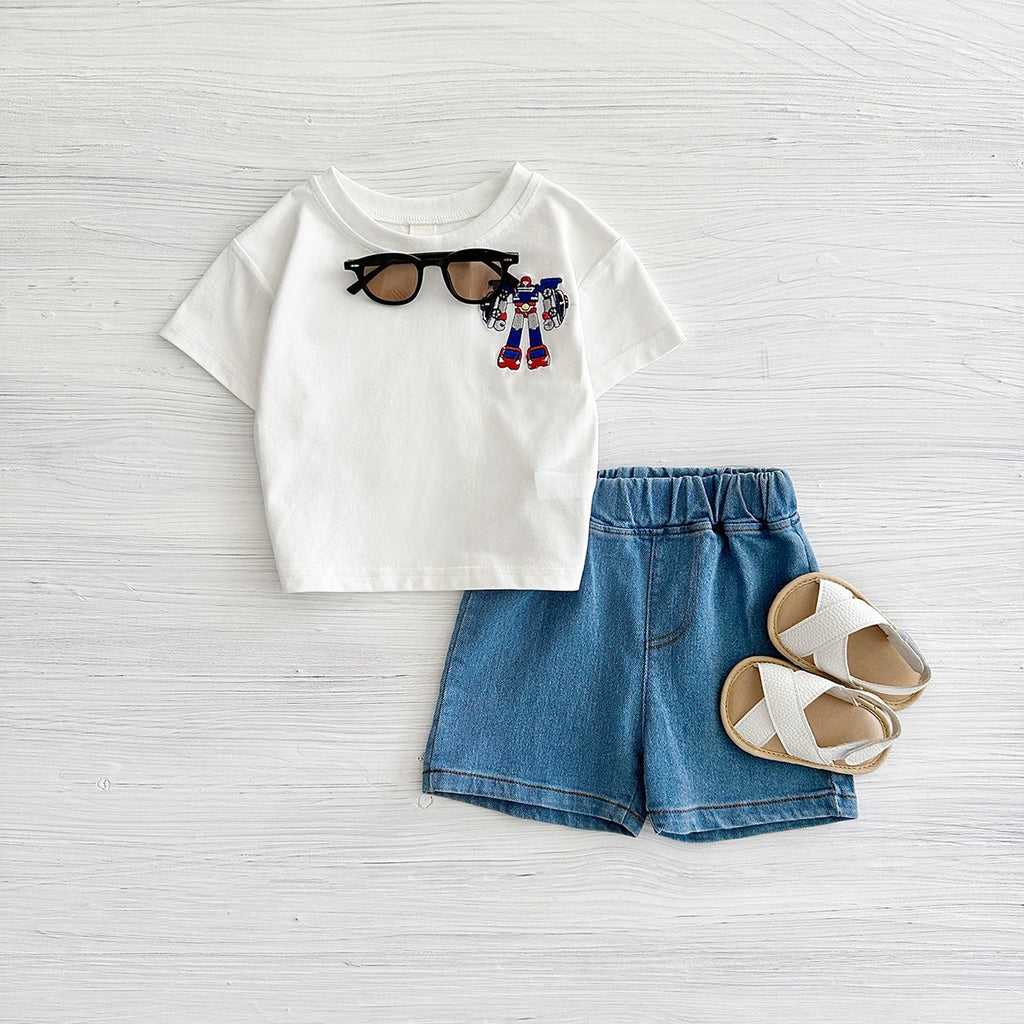 Baby Robot Embroidery Outfit – 2PCS (0–12M)