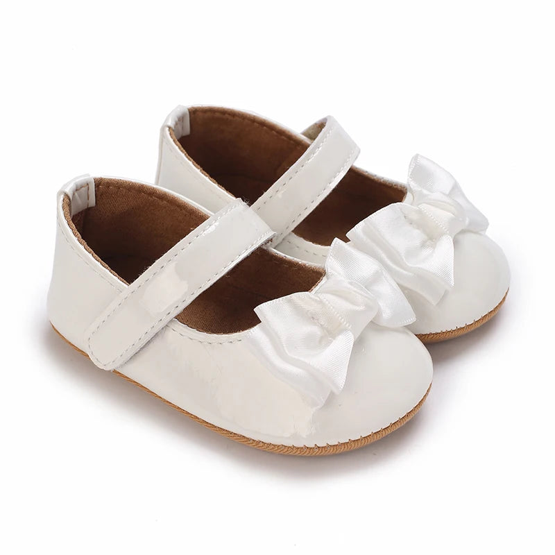Baby Girls’ Bow Princess Shoes – Soft Leather Non-Slip Walking Sneakers