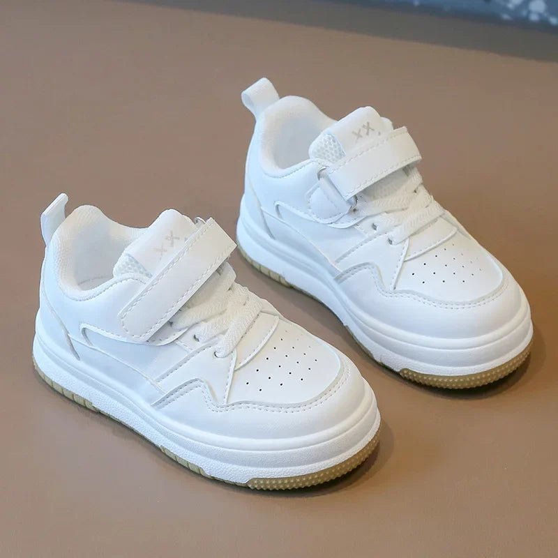 Kids White Spring/Autumn Sneakers – Lightweight Soft-Sole Casual Shoes