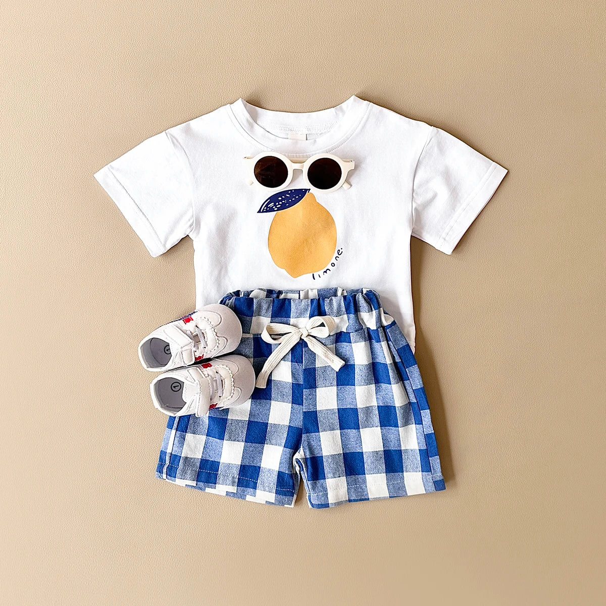 2PCS Baby Boys Girls Clothes Set T-shirt & Checkered Shorts 0-3Y