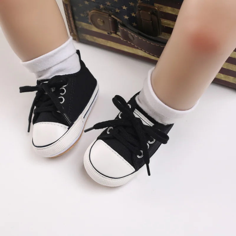 Baby Canvas Sneakers – Lace-Up Non-Slip Rubber Sole Shoes