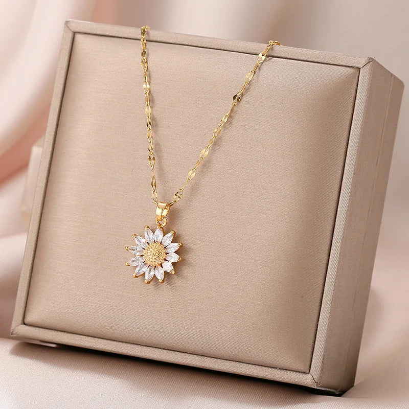 Gold Plated Sunflower Titanium Necklace