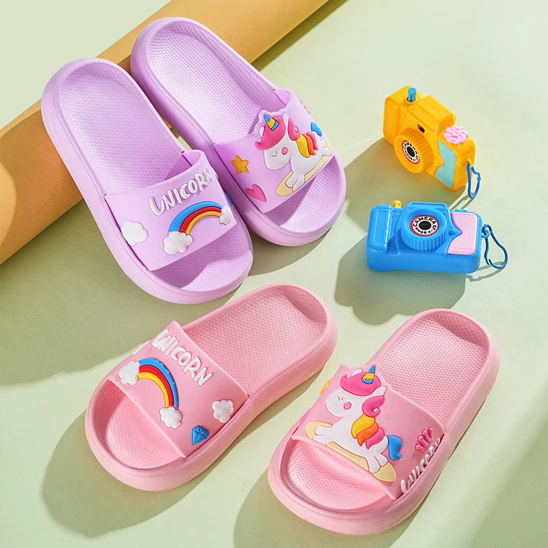 Kids Unicorn Rainbow Slippers – Non-Slip Indoor & Beach Shoes