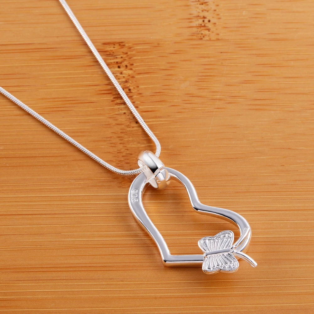 925 Sterling Silver Butterfly Heart Necklaces
