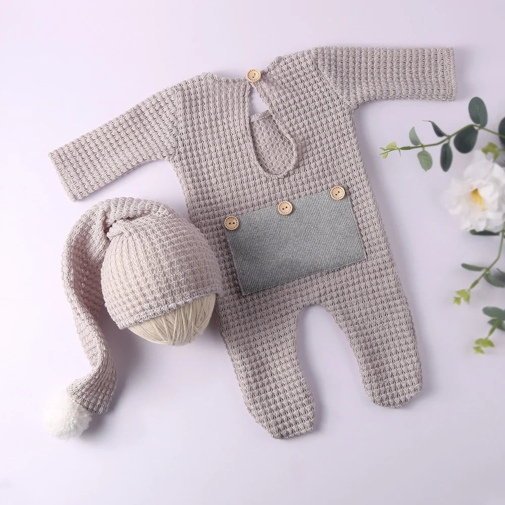 Infant Footed Romper Set, Photo Shoot Outfit with Hat