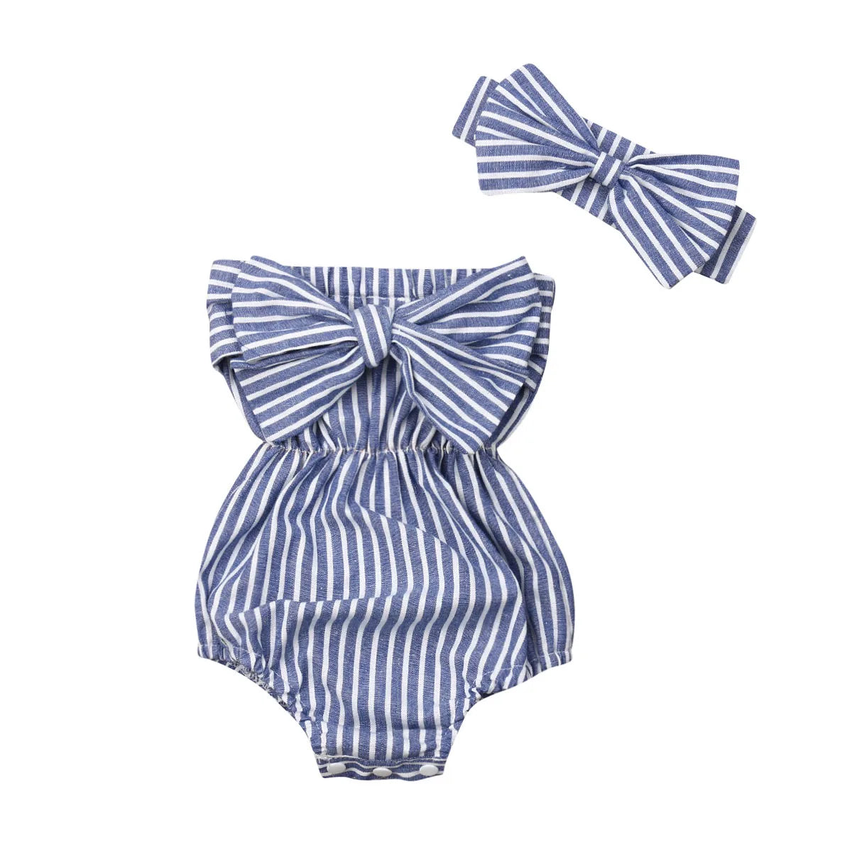 Baby Girl Summer Stripe Romper Set with Headband