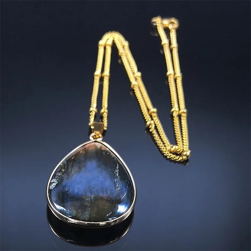 Boho Blue Labradorite Palm Necklace