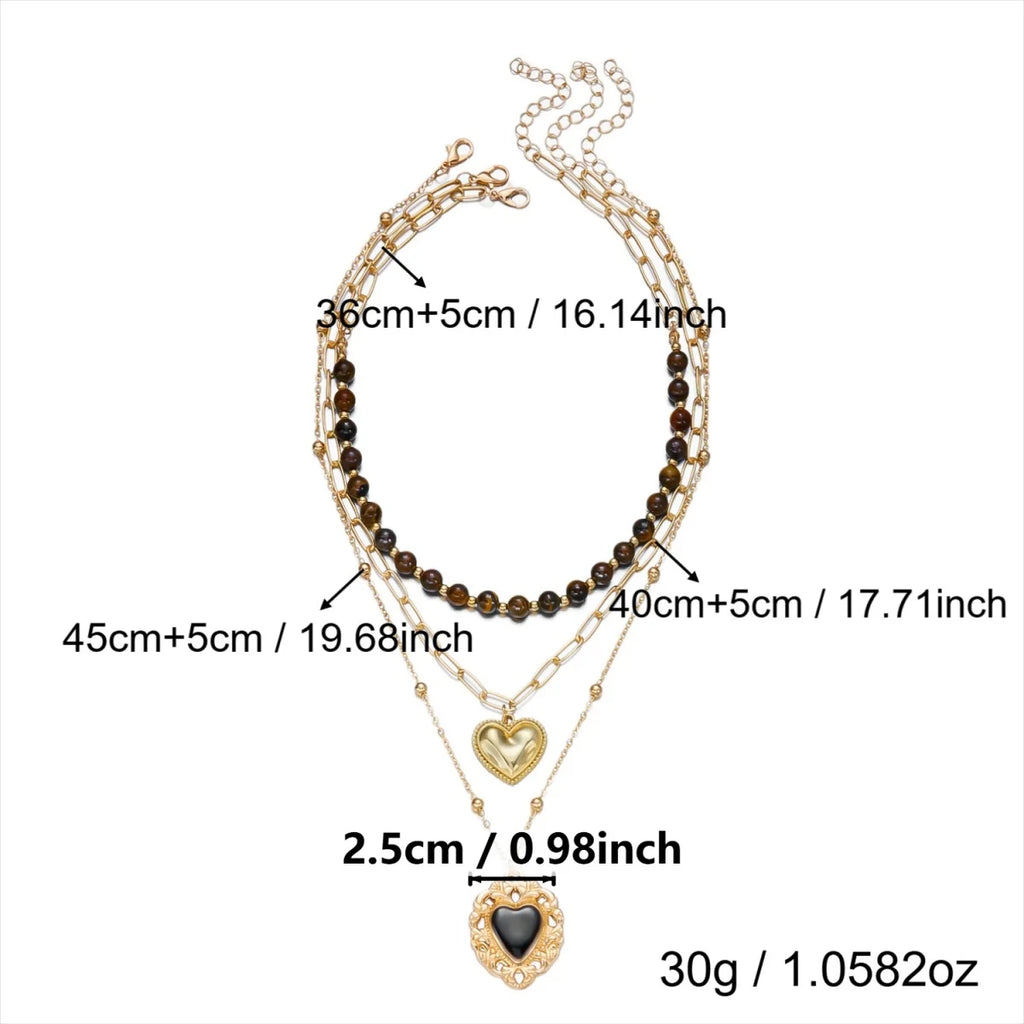 Vintage Tiger Eye Stone Beaded Heart