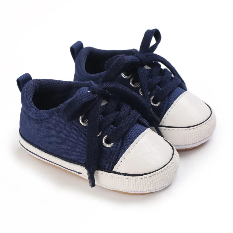 Baby Canvas Sneakers – Lace-Up Non-Slip Rubber Sole Shoes