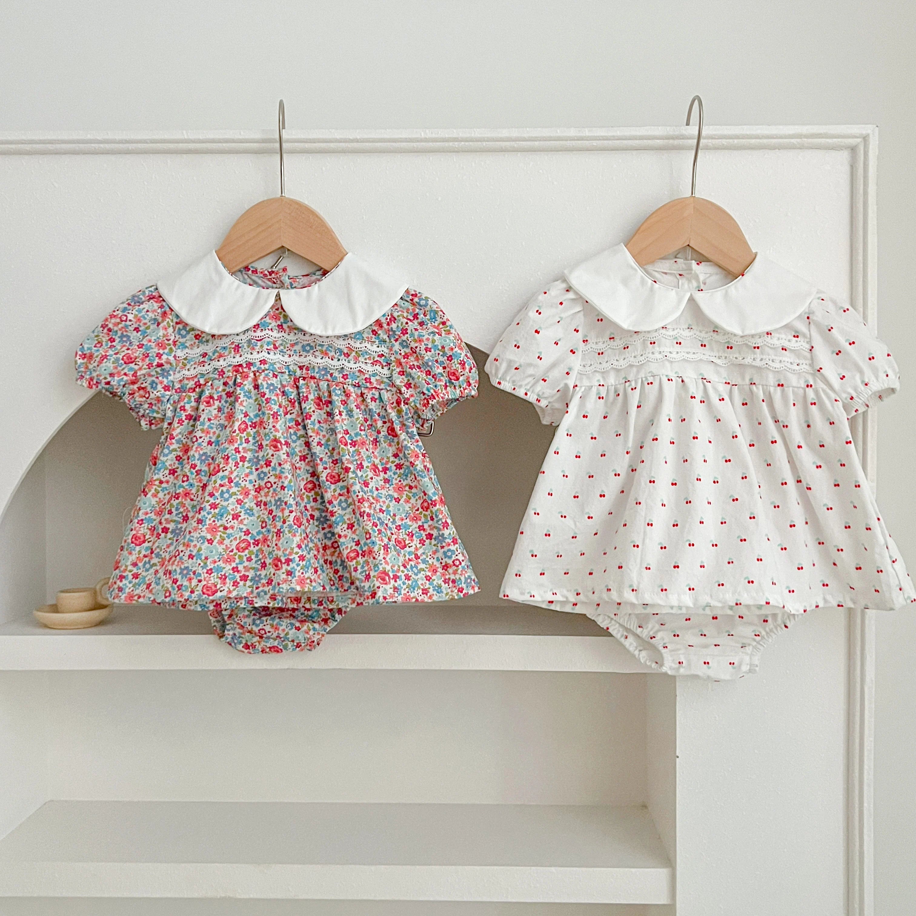 Baby Girl Cherry Floral Outfit – Summer (0–12M)