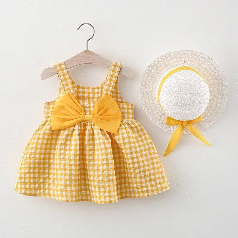 2Pcs/Set Baby Girl Plaid Sweet-  0 To 3 Years Children Clothes Suit & Hat