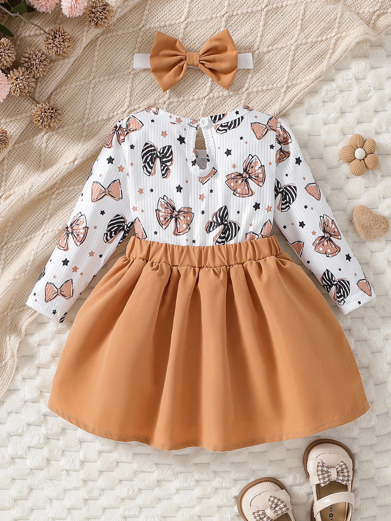 Cute Baby Girl Spring/Autumn Dress – Bow Print (0–2Y)