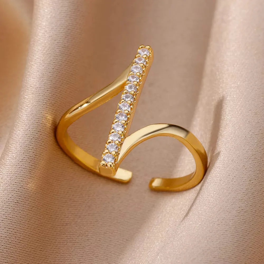 Gold Stainless Steel Crystal Ring
