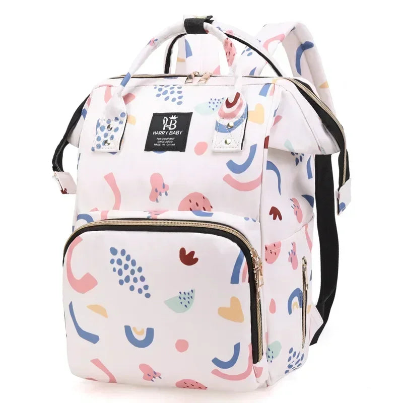 Fashion Print Nappy Backpack – Multi-Functional Large Capacity Mommy Bag for Outdoor Travel & Baby Care