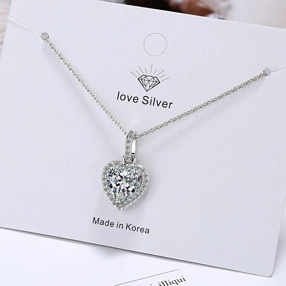 925 Sterling Silver Zircon Heart Pendants
