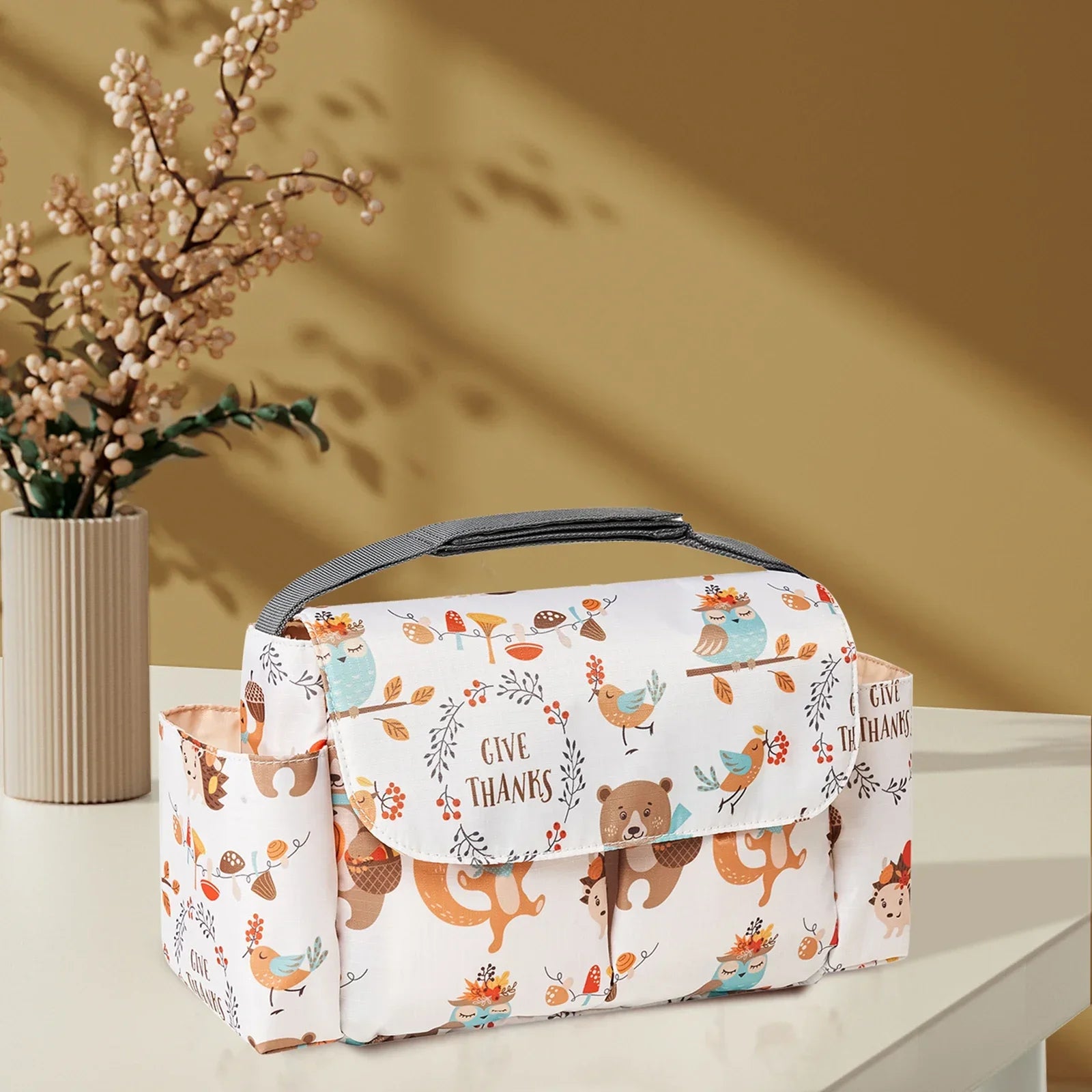 Diaper Bag for Baby – Waterproof Cartoon Stroller Organizer with Hooks for Buggy/Pram